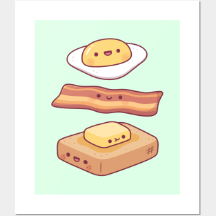 Cute Egg Bacon Butter And Toast Breakfast Posters and Art